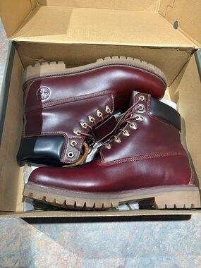 Timberland Men's Burgundy Leather Lace-Up Work Boots